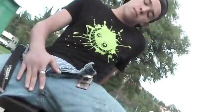 Getting a public hand job from a dude with a big cock while getting blown in the open air