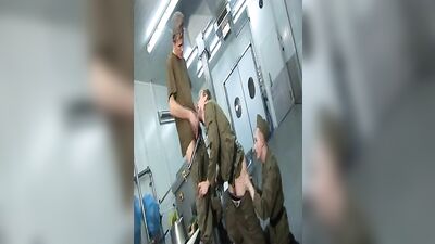 Military Kitchen Cuties Go HOT with Bareback Cocksucking and Cumshots!