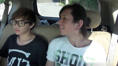 Asian Men Sucking Each Other Off in a Car While Getting Pounded on a Wooden Fence