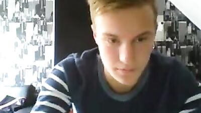 Blond Amateur Gives Himself a Thrilling Hand Job and Cums like Crazy in His Bedroom