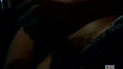 Two hot guys get busy in a parked car and one of them gets so turned on he cant resist touching himself