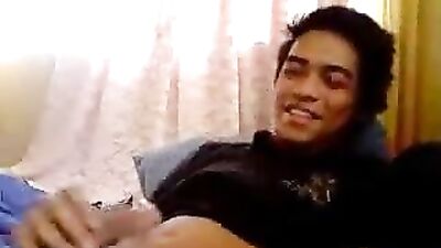 Asian Cutie Jerks Off With Help From His Pal, Finishing with Splashy Asian Cum Shot and a Hand Job