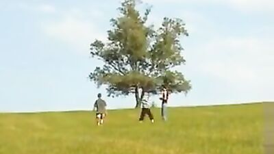 Three Boys Take on the Grassy Field with Raw, Unprotected Sex! Action-Packed Cum Shots Ensue in This Thrilling Bareback Scene