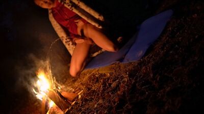 Horny twink piss and cum by the campfire