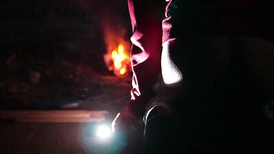 Horny twink piss and cum by the campfire