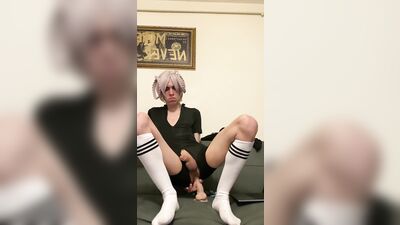 While Im jumping on the toy in my pink wig