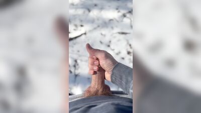 Jerking my hard cock in woods