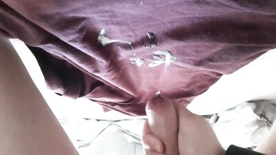 Shooting a big load onto my t-shirt