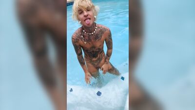 blonde FTM surfer twink swims naked