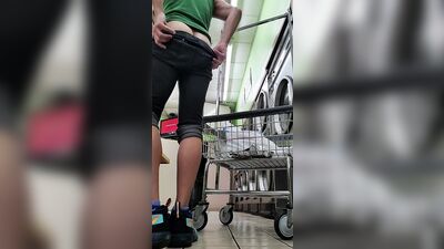 Twink pulls pants down in laundromat while other people aren't looking