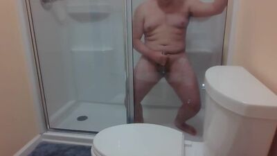 Chubby Boy Cums In Shower