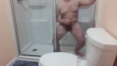 Chubby Boy Cums In Shower