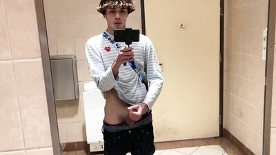 Gay Teen Model Masturbates Inside Public Mall Restroom