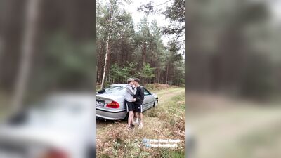 Twink gives a blowjob step bro 24cm big cock outdoor by car
