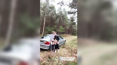 Twink gives a blowjob step bro 24cm big cock outdoor by car