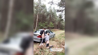 Twink gives a blowjob step bro 24cm big cock outdoor by car