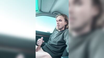 Twink jerks in car publicly