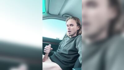 Twink jerks in car publicly