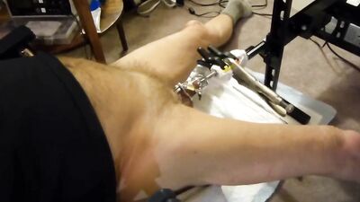 Fuck Machine Sounding My Cock In Chastity Cage