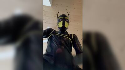 Rubber Pup Cumming on You POV