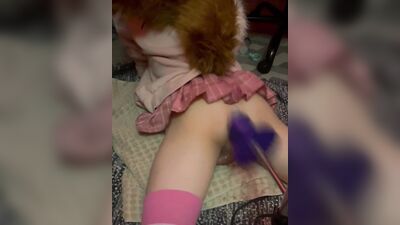 adorable femboy fox gets a creamy pounding