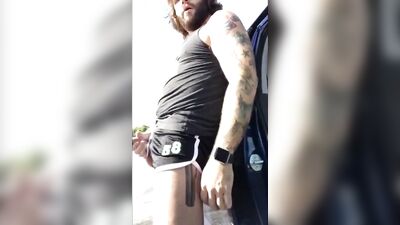 Bearded Eats Cum In Public After He S Playing With His Dildo