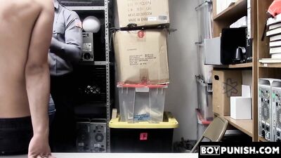 Unclothed Latino Jock Thief In An Office Trio