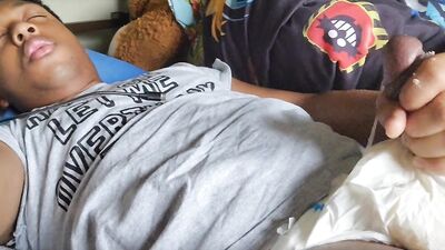 Black Diaper Boy jerks his dick