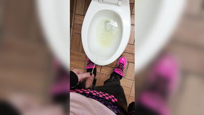 Emo Twink Takes A Quick Piss in Public Restroom