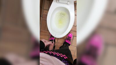 Emo Twink Takes A Quick Piss in Public Restroom