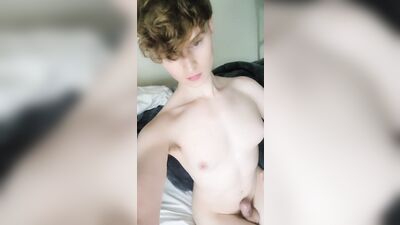 Femboy plays with cock