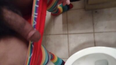 Young 18 year old black femboy rubs cock and pisses for the camera