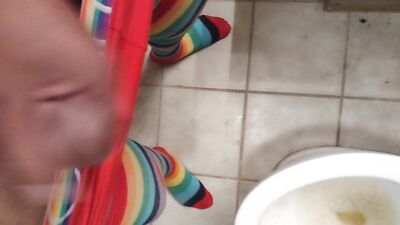 Young 18 year old black femboy rubs cock and pisses for the camera