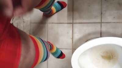 Young 18 year old black femboy rubs cock and pisses for the camera