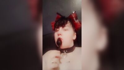 Sissy ftm catboy sucks his buttplug