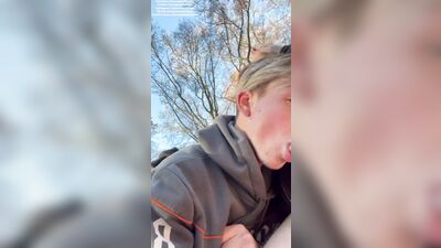 Sucking Boyfriends Big Cock In The Woods