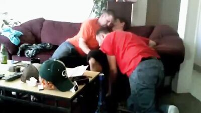 Two uncles with his nephew at home