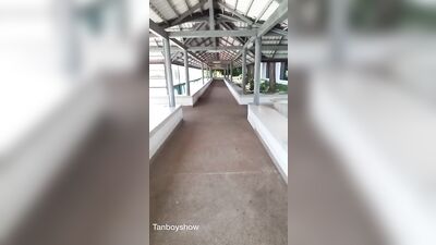 Thai boy risky swimming while sextoy in his Ass and masturbate at hallway