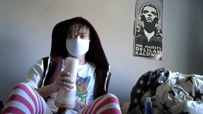 Cute femboy using his fleshlight until he cums