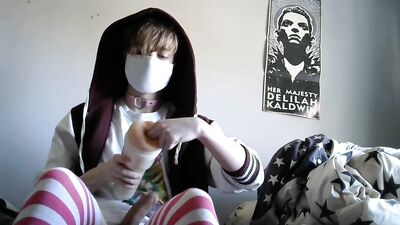 Cute femboy using his fleshlight until he cums