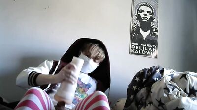 Cute femboy using his fleshlight until he cums