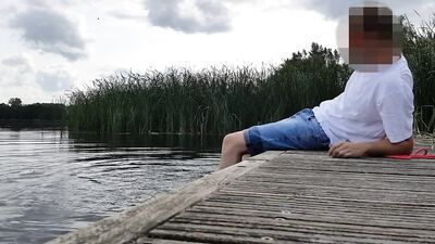 Sagging wet outdoor in lake with clothes