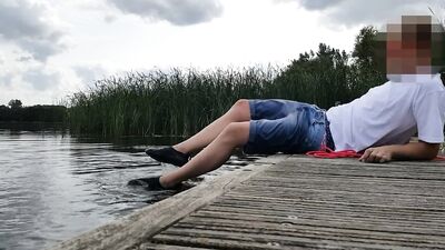 Sagging wet outdoor in lake with clothes