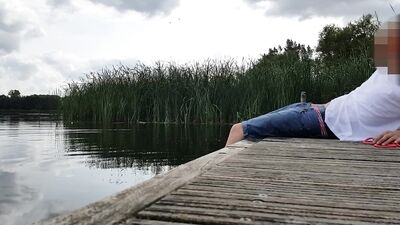 Sagging wet outdoor in lake with clothes