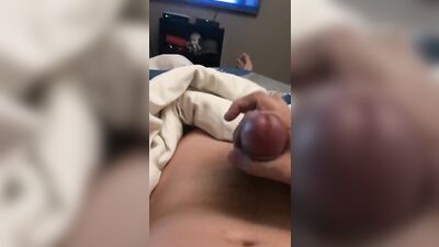 Shaved gay twink jerking off, moaning and cumming