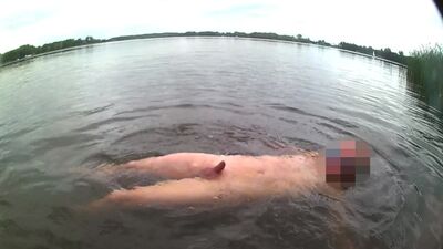 Risky naked outdoor swim in lake with soft dick (no cum)