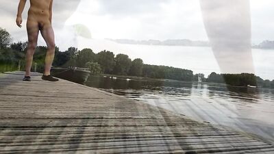 Risky naked outdoor swim in lake with soft dick (no cum)