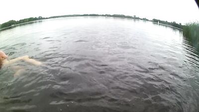 Risky naked outdoor swim in lake with soft dick (no cum)
