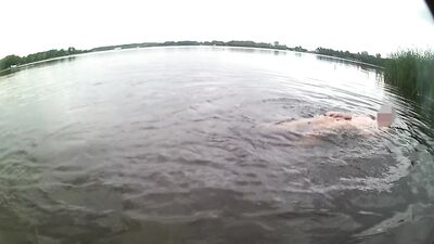 Risky naked outdoor swim in lake with soft dick (no cum)