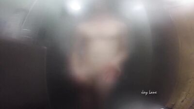 Twink jerks off and presses cock against glass in steamy shower session